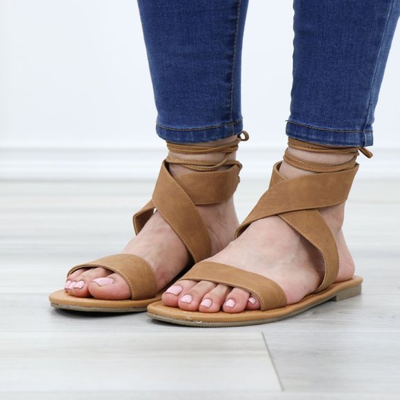 Gray Gladiator Laced-Up Bootie Style Flat Sandals - Picture 10 of 10